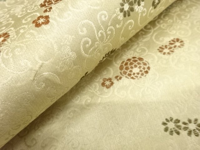  アンティーク　菊唐草模様織り出し丸帯（材料）